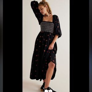 Nwt free people Dahlia Embroidered Maxi Dress black red floral